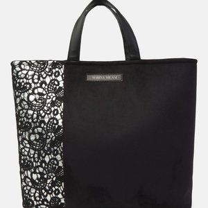 Made in Italy- Black Vegan Suede & Macramé Large Tote Bag